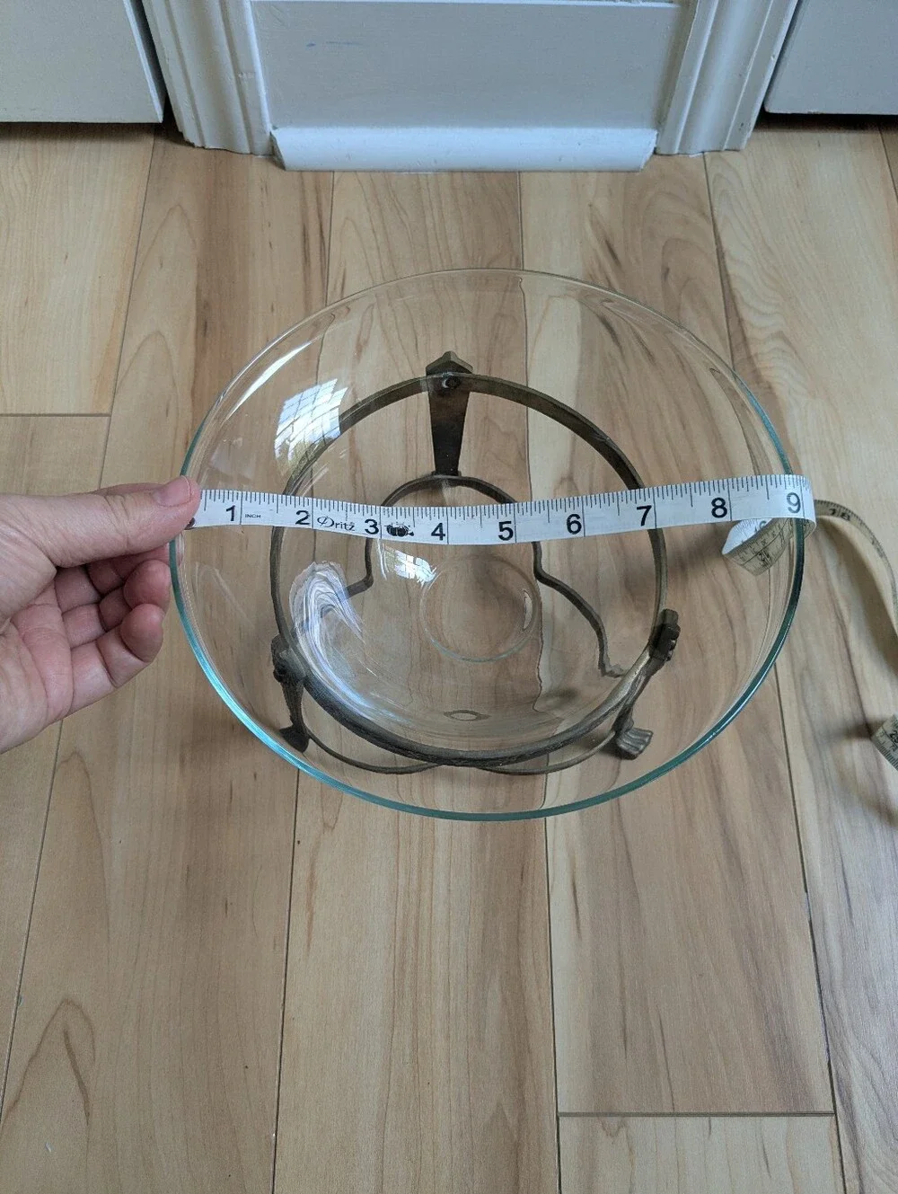 Art Deco Glass Bowl with Bronze Metal Stand